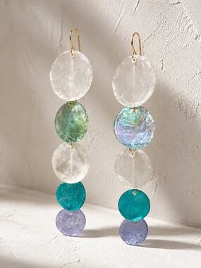 Handmade Multi-Disc Drop Earrings in White, Teal, Green & Lavender